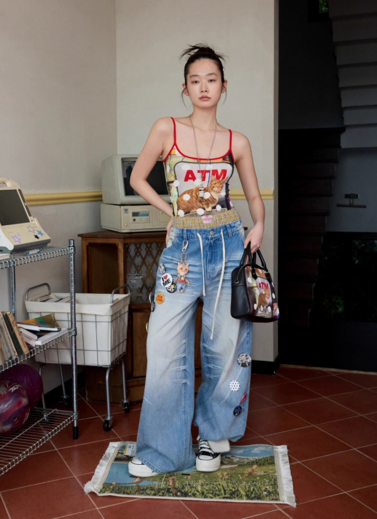 MEOVV MUD-DYED WIDE-LEG JEANS + FREE CAT & DOG BROOCH PIN SET – 3styles