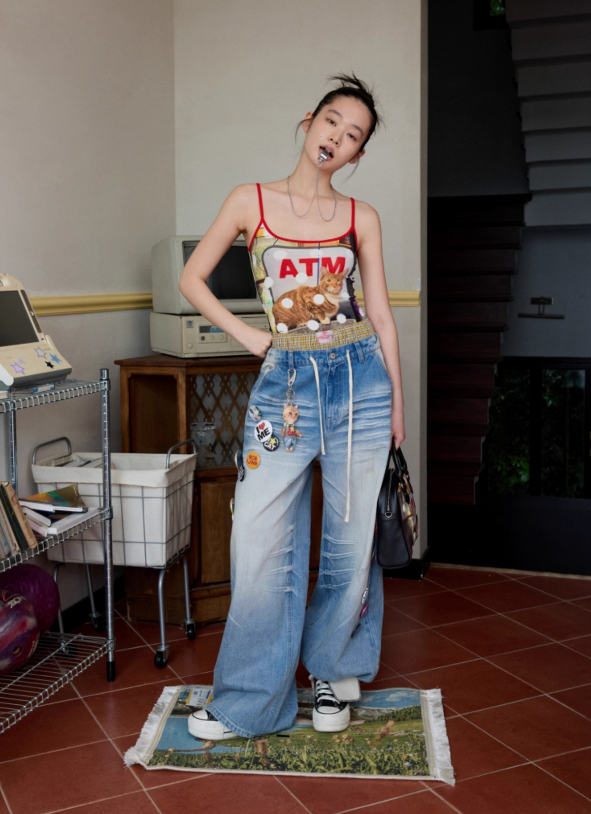 MEOVV MUD-DYED WIDE-LEG JEANS + FREE CAT & DOG BROOCH PIN SET – 3styles