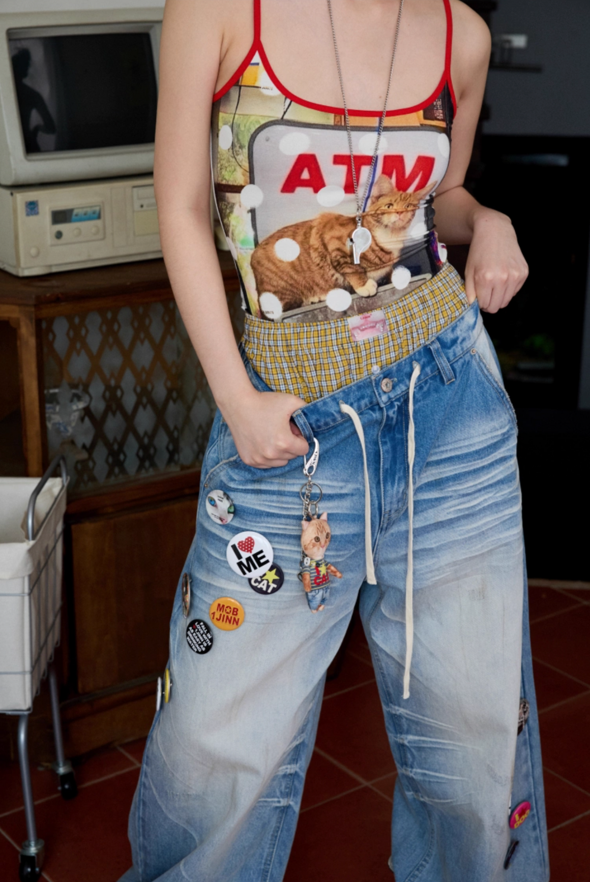 MEOVV MUD-DYED WIDE-LEG JEANS + FREE CAT & DOG BROOCH PIN SET – 3styles