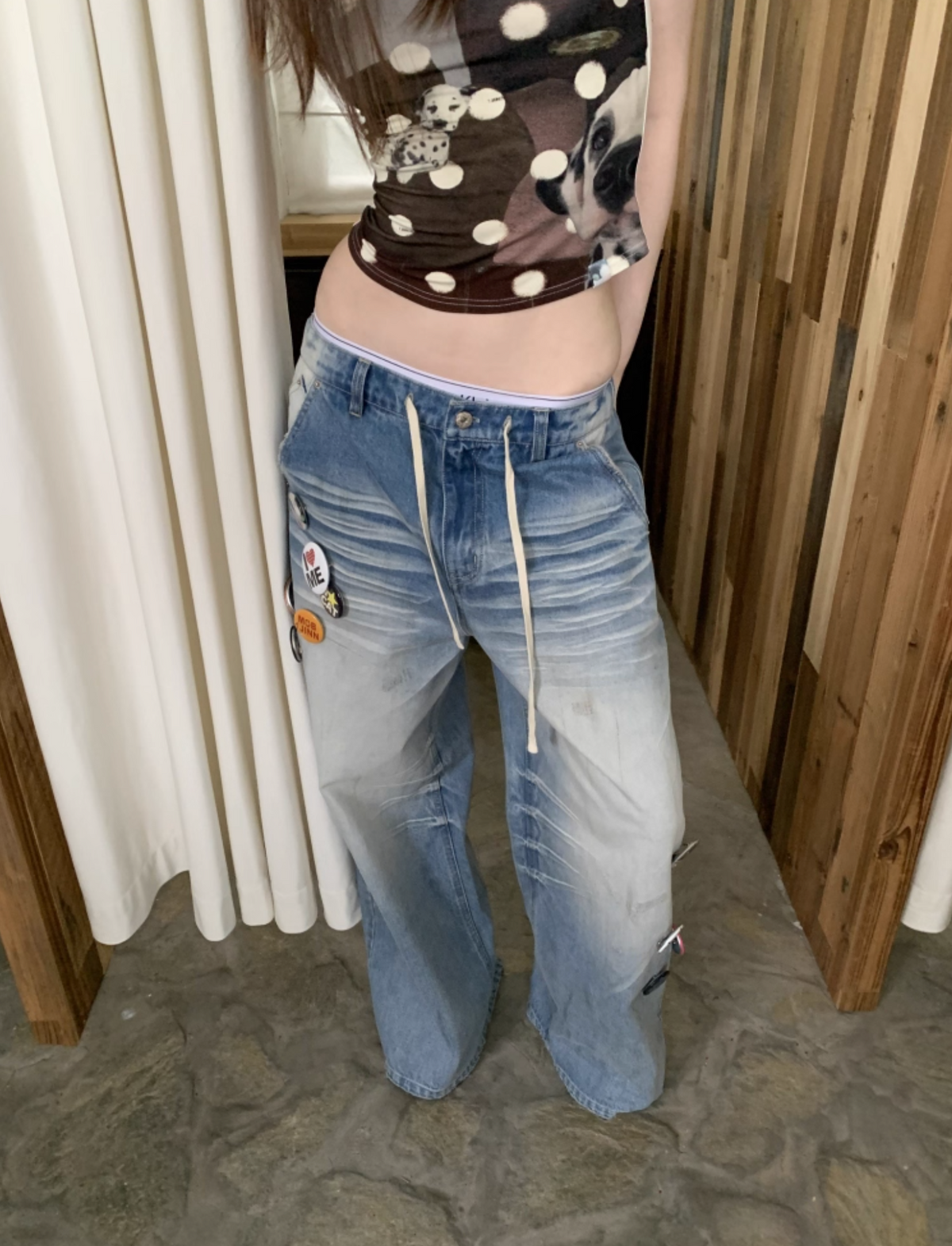 MEOVV MUD-DYED WIDE-LEG JEANS + FREE CAT & DOG BROOCH PIN SET – 3styles