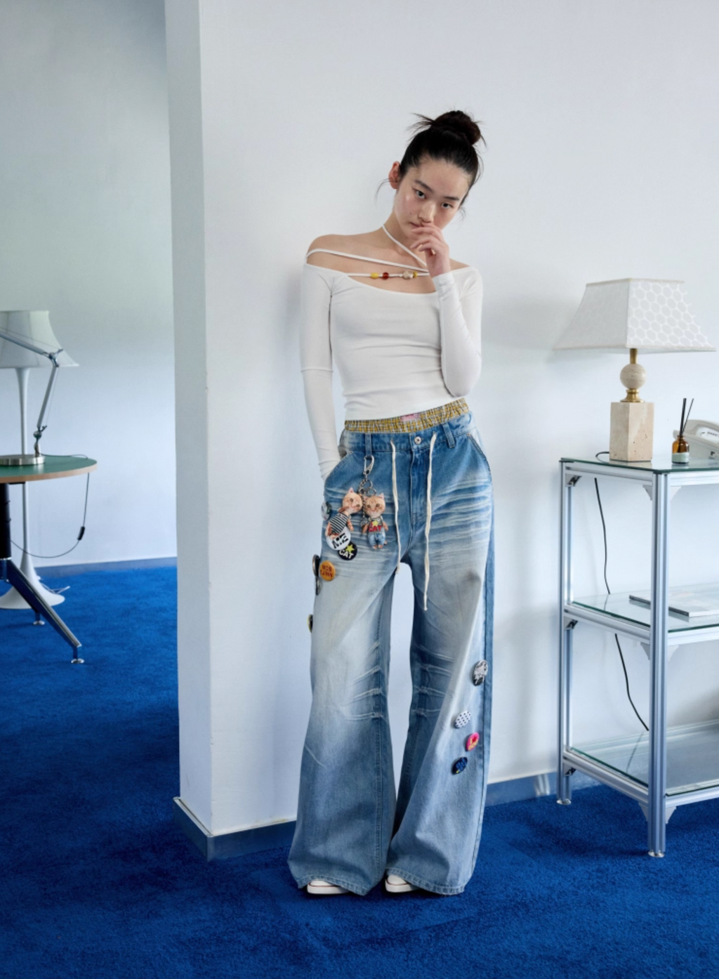 MEOVV MUD-DYED WIDE-LEG JEANS + FREE CAT & DOG BROOCH PIN SET – 3styles