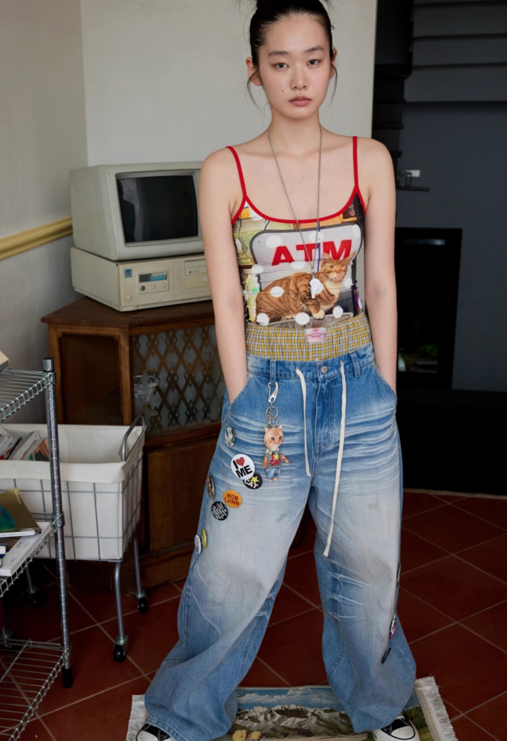 MEOVV MUD-DYED WIDE-LEG JEANS + FREE CAT & DOG BROOCH PIN SET – 3styles