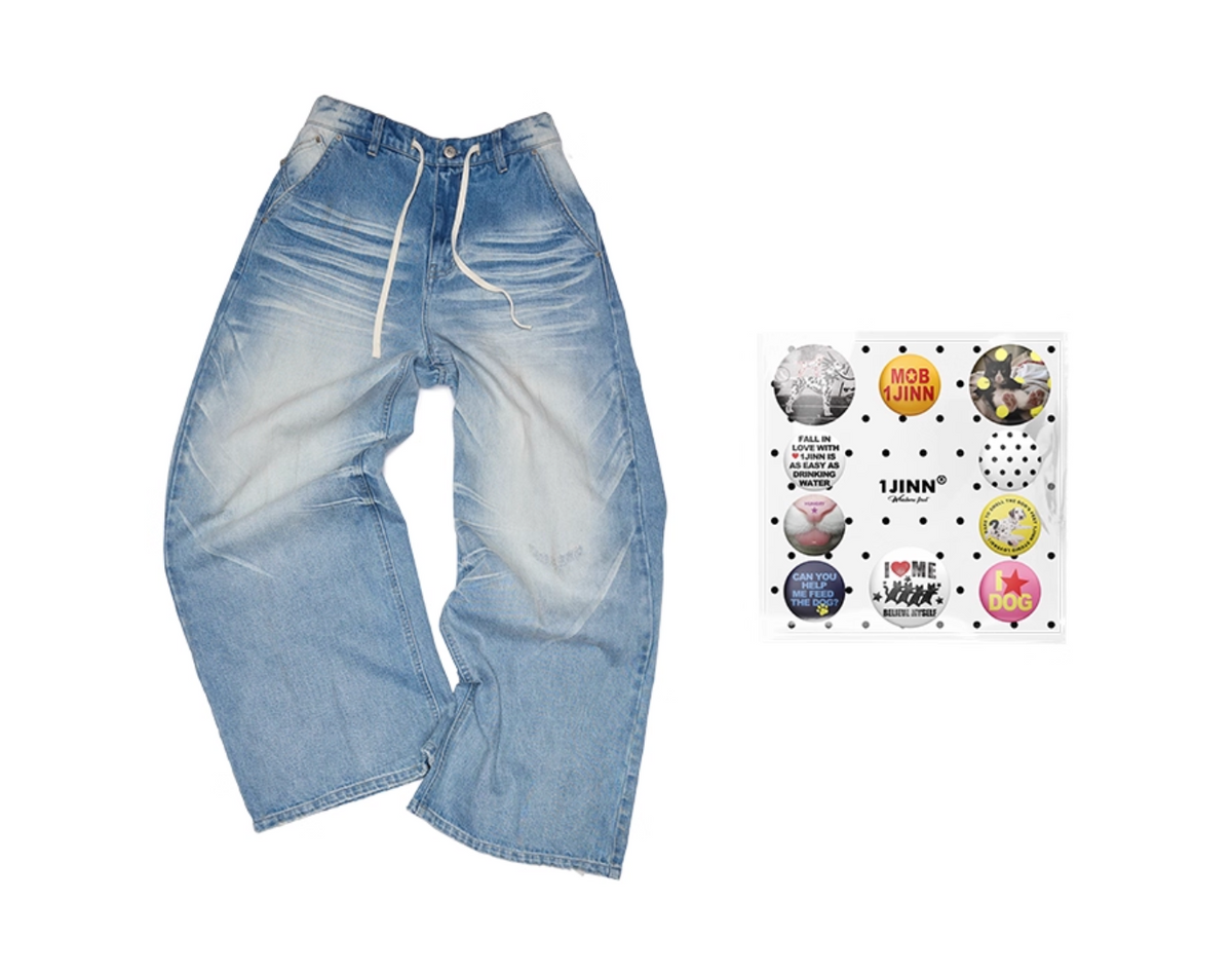 MEOVV MUD-DYED WIDE-LEG JEANS + FREE CAT & DOG BROOCH PIN SET – 3styles