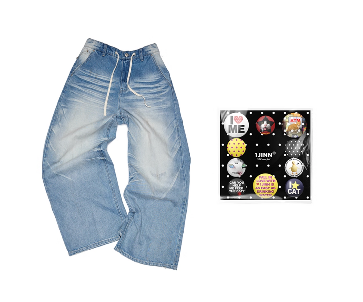 MEOVV MUD-DYED WIDE-LEG JEANS + FREE CAT & DOG BROOCH PIN SET – 3styles