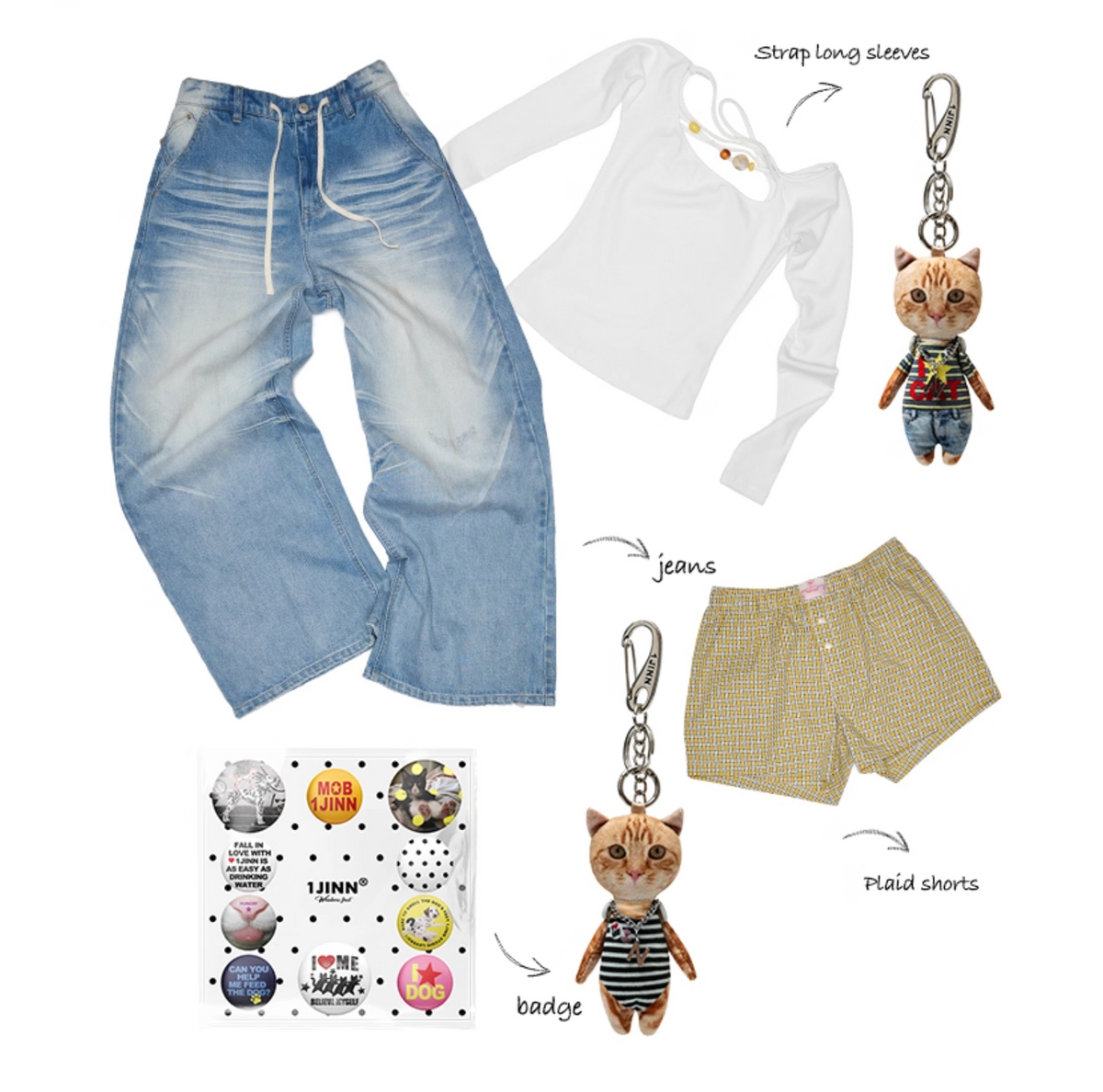 MEOVV MUD-DYED WIDE-LEG JEANS + FREE CAT & DOG BROOCH PIN SET – 3styles