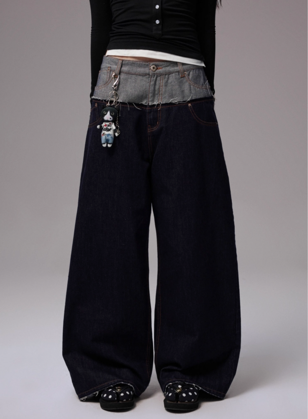 DOUBLE WAISTBAND RAW DENIM WIDE-LEG JEANS