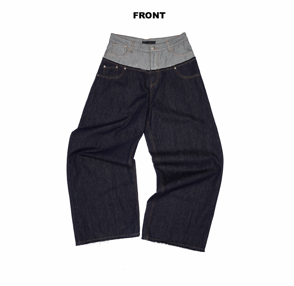 DOUBLE WAISTBAND RAW DENIM WIDE-LEG JEANS
