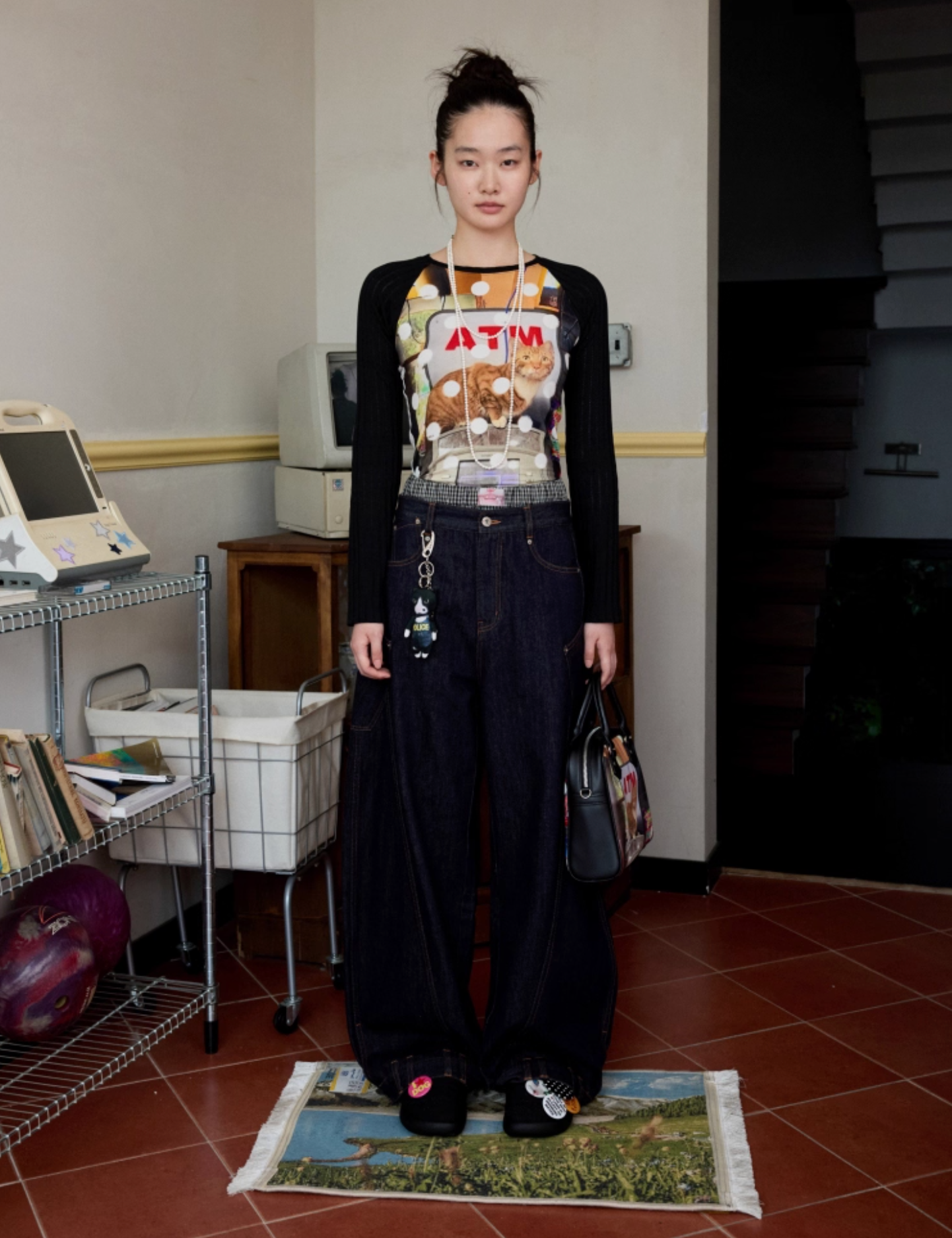 ♱ ポルカドット ATMキャット柄 ロングスリーブTシャツ ♱