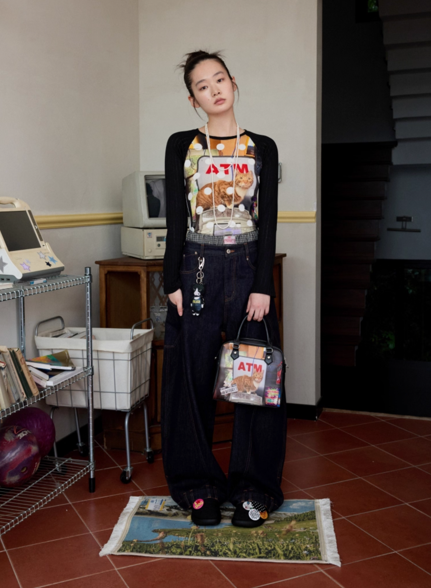 ♱ ポルカドット ATMキャット柄 ロングスリーブTシャツ ♱