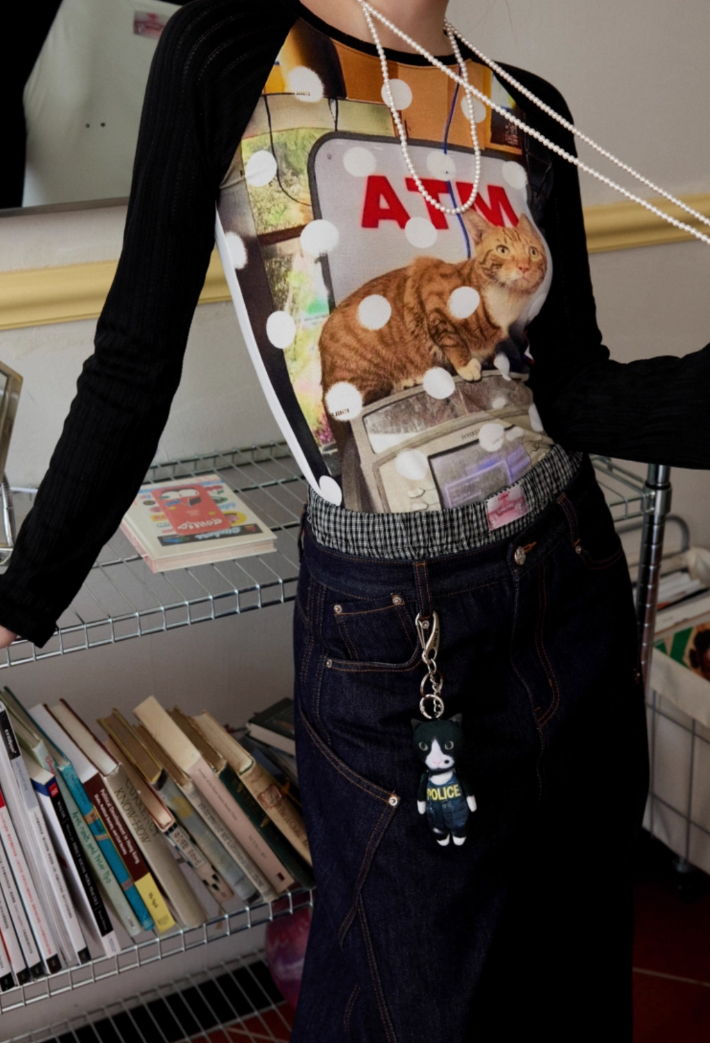 POLKA DOT ATM CAT LONG SLEEVE T-SHIRTS