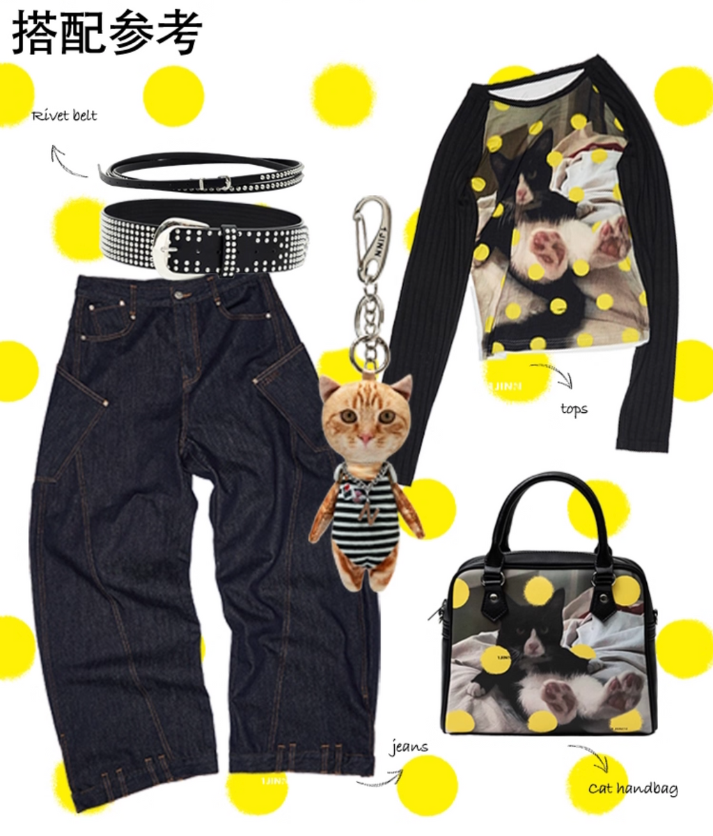 POLKA DOT BLACK CAT T-SHIRTS