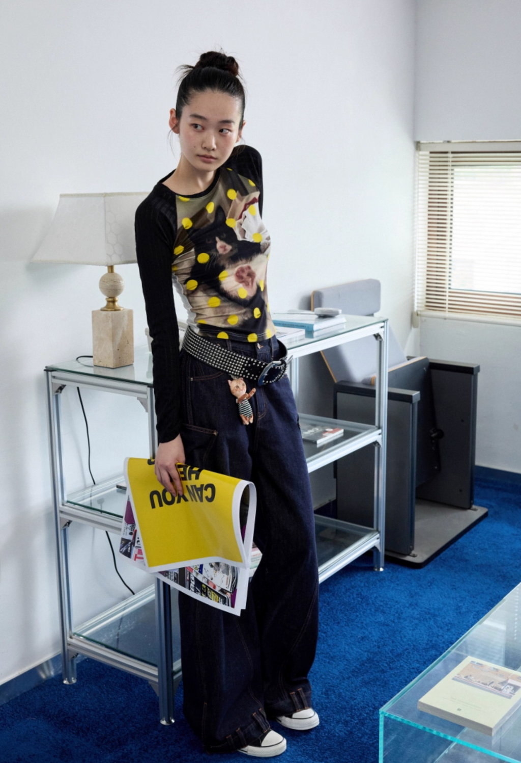 ♱ POLKA DOTブラックキャット柄 Tシャツ ♱