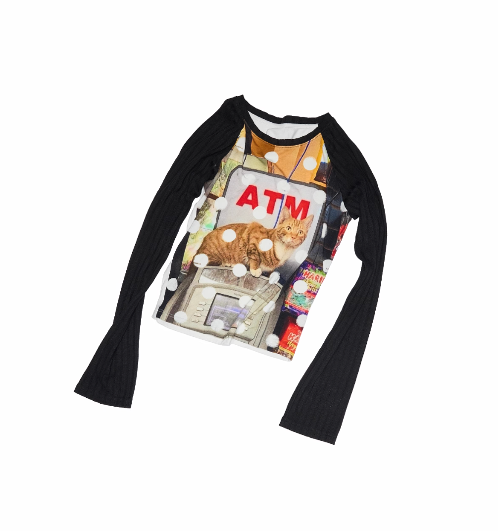♱ ポルカドット ATMキャット柄 ロングスリーブTシャツ ♱