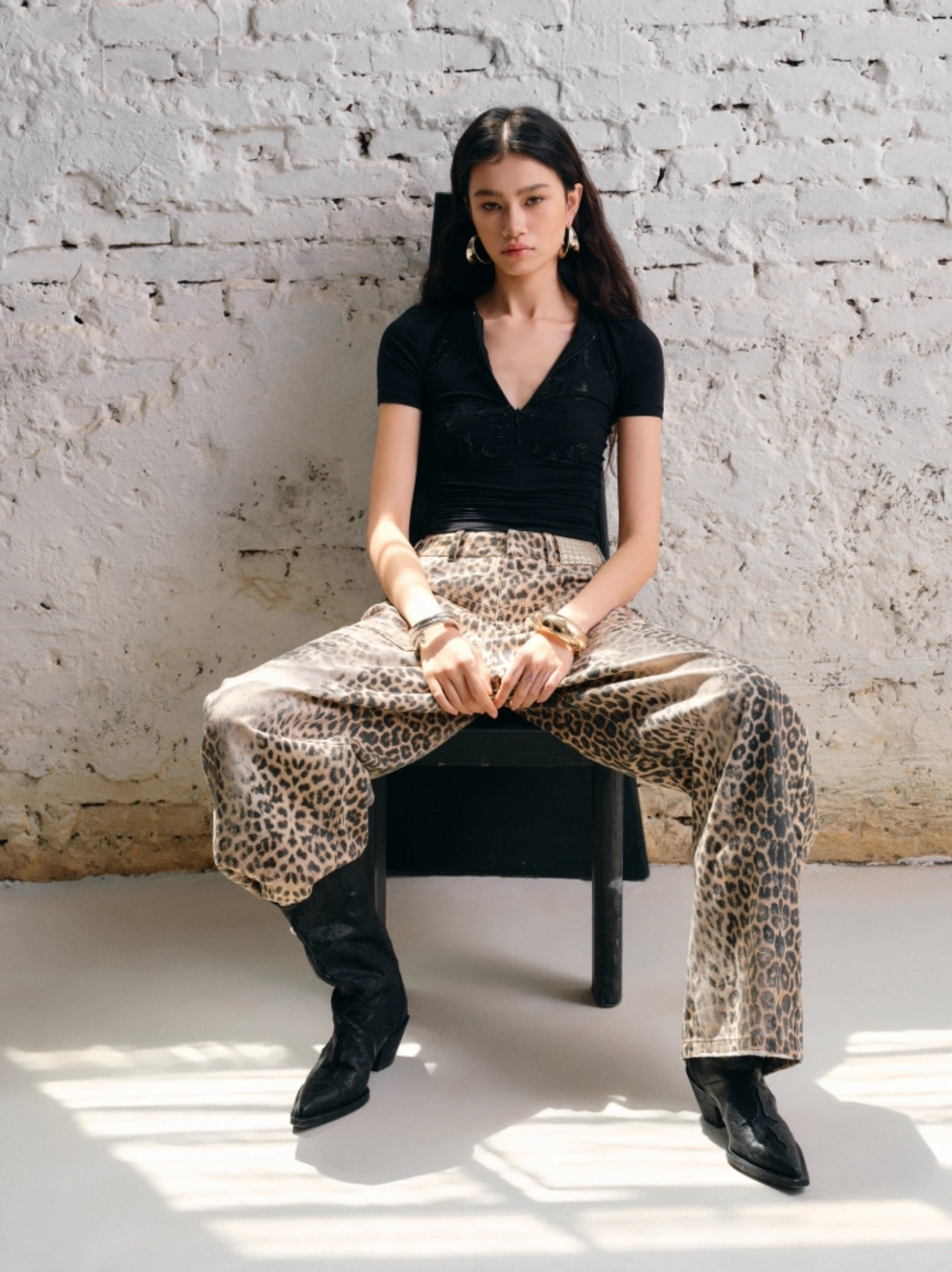 CHU WASHED LEOPARD WIDE-LEG JEANS