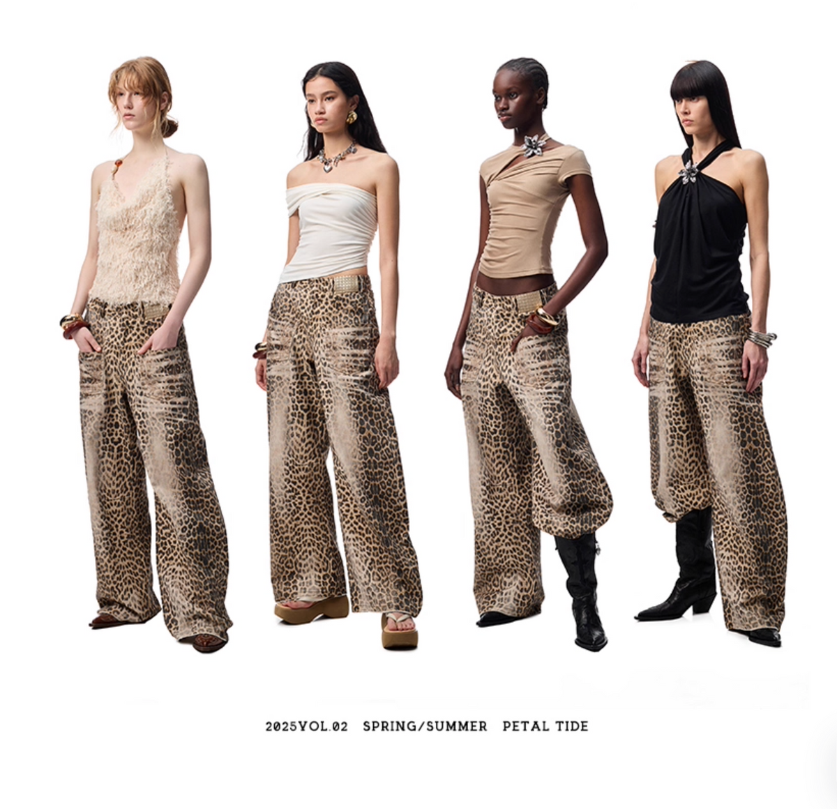 CHU WASHED LEOPARD WIDE-LEG JEANS
