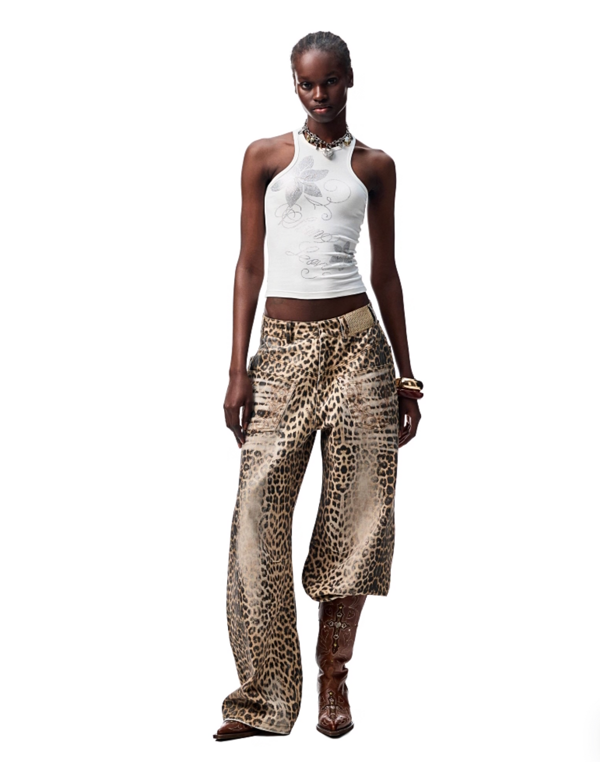 CHU WASHED LEOPARD WIDE-LEG JEANS