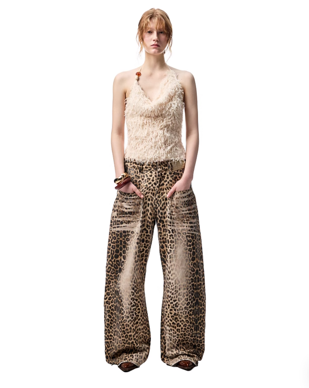 CHU WASHED LEOPARD WIDE-LEG JEANS