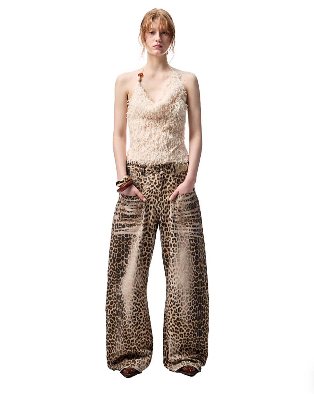 CHU WASHED LEOPARD WIDE-LEG JEANS