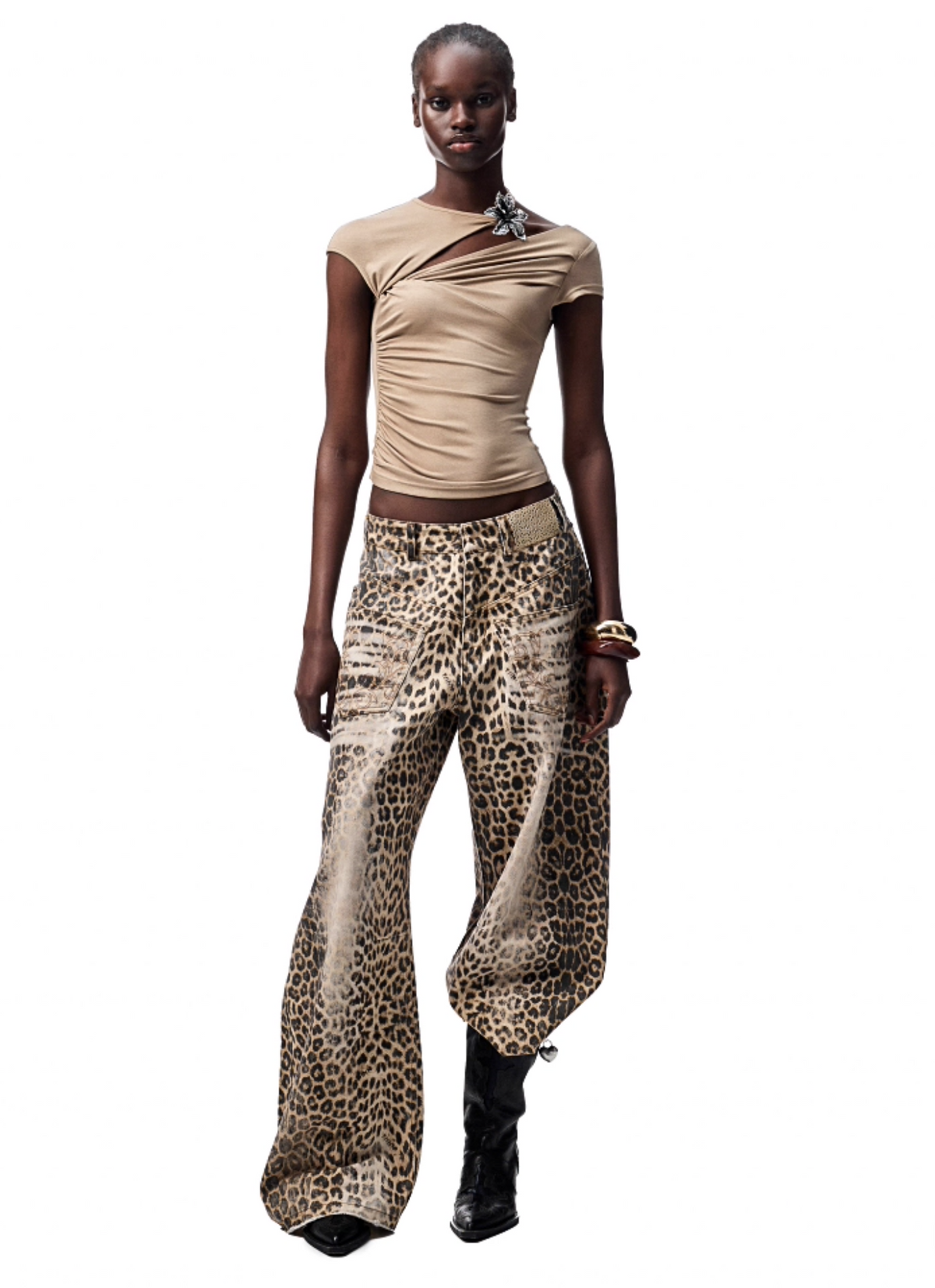 CHU WASHED LEOPARD WIDE-LEG JEANS