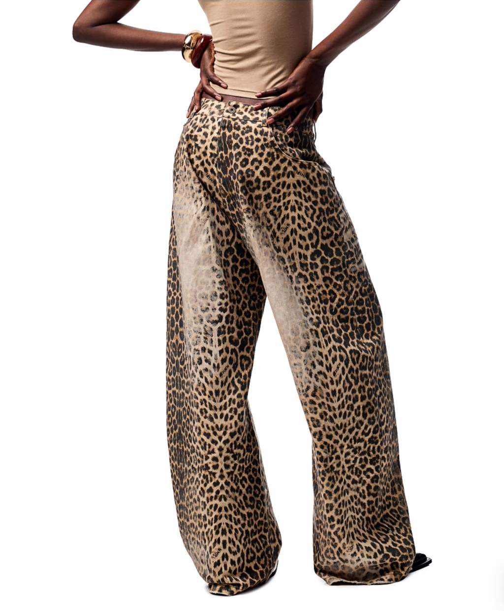 CHU WASHED LEOPARD WIDE-LEG JEANS