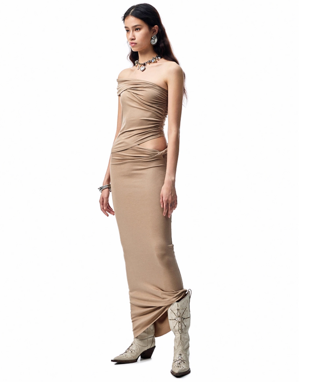 LARISA RUCHED TOP (can be worn 2 ways) & KNOT MIDI SKIRT – 4colors