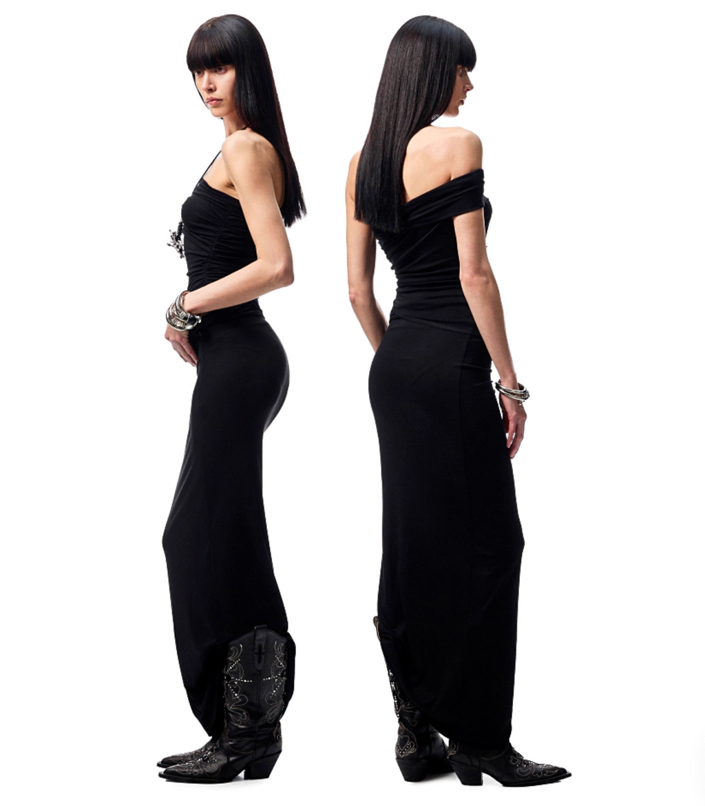 LARISA RUCHED TOP (can be worn 2 ways) & KNOT MIDI SKIRT – 4colors