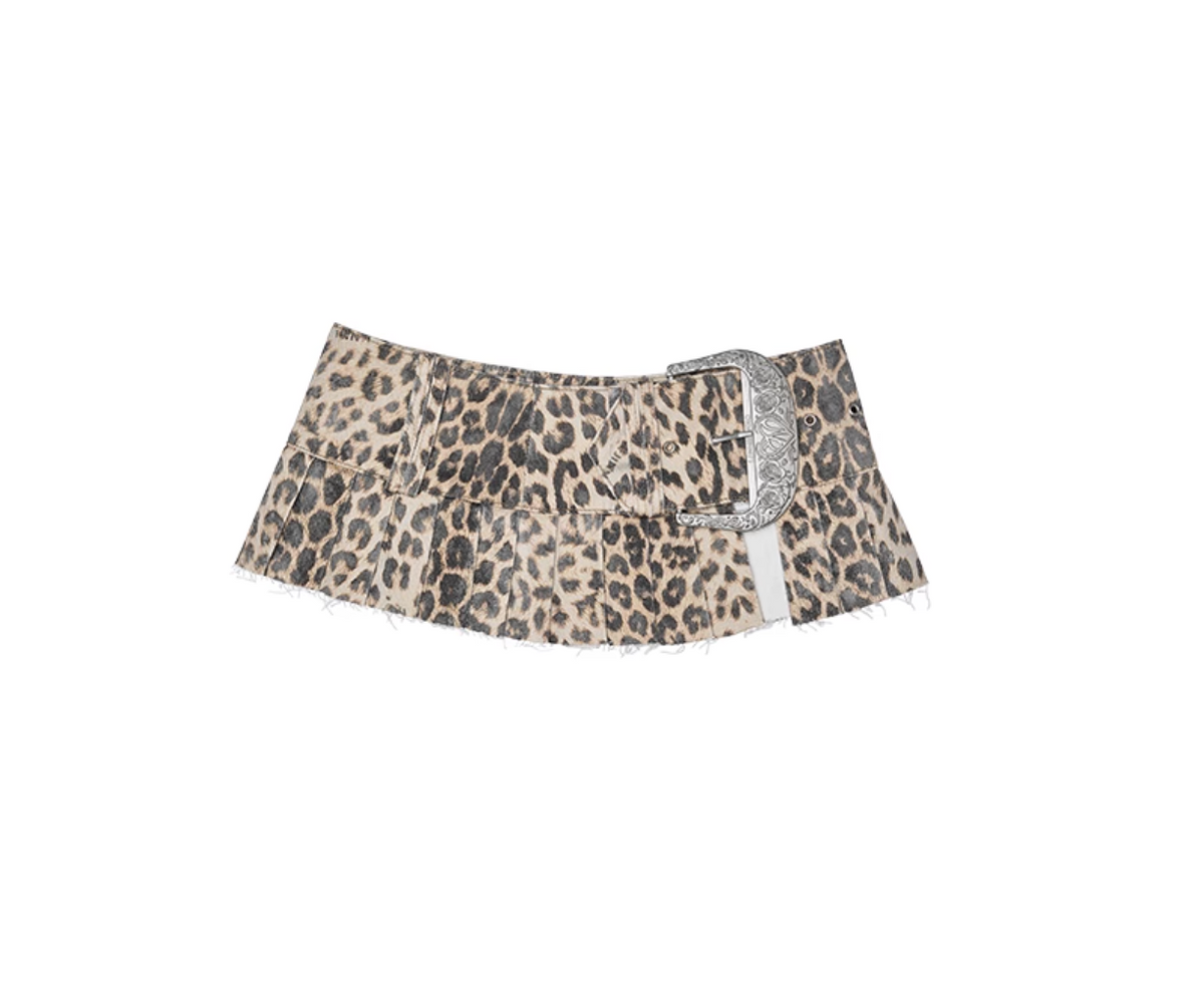 LEOPARD DENIM MINI SKIRT