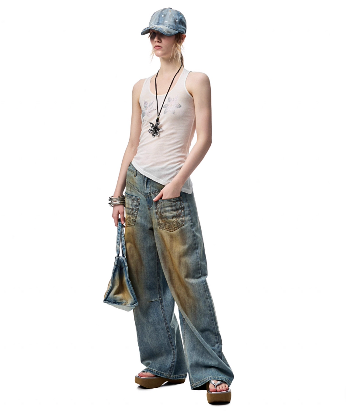CHU MUD-DYED WASHED WIDE-LEG JEANS