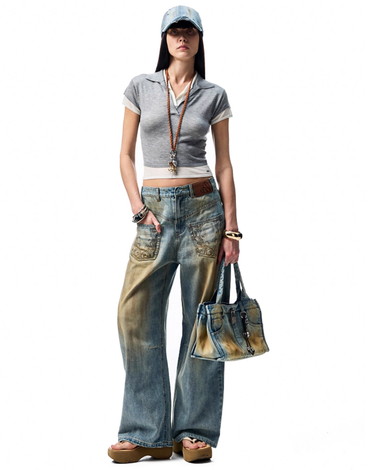 CHU MUD-DYED WASHED WIDE-LEG JEANS