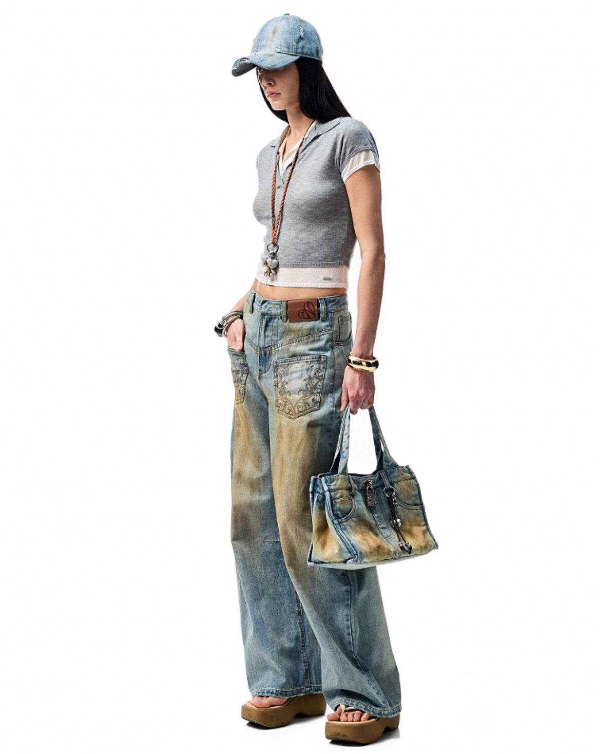 CHU MUD-DYED WASHED WIDE-LEG JEANS