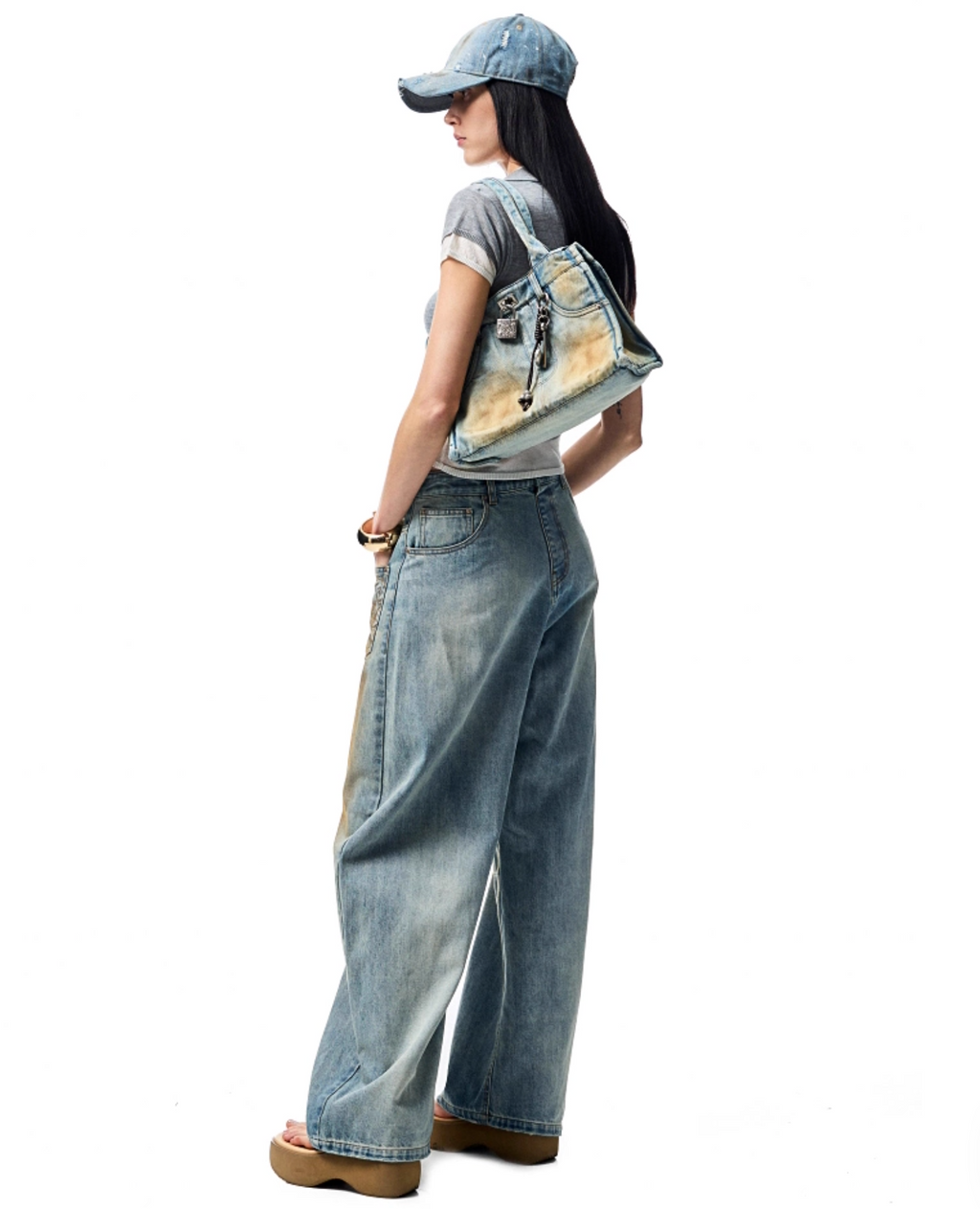 CHU MUD-DYED WASHED WIDE-LEG JEANS