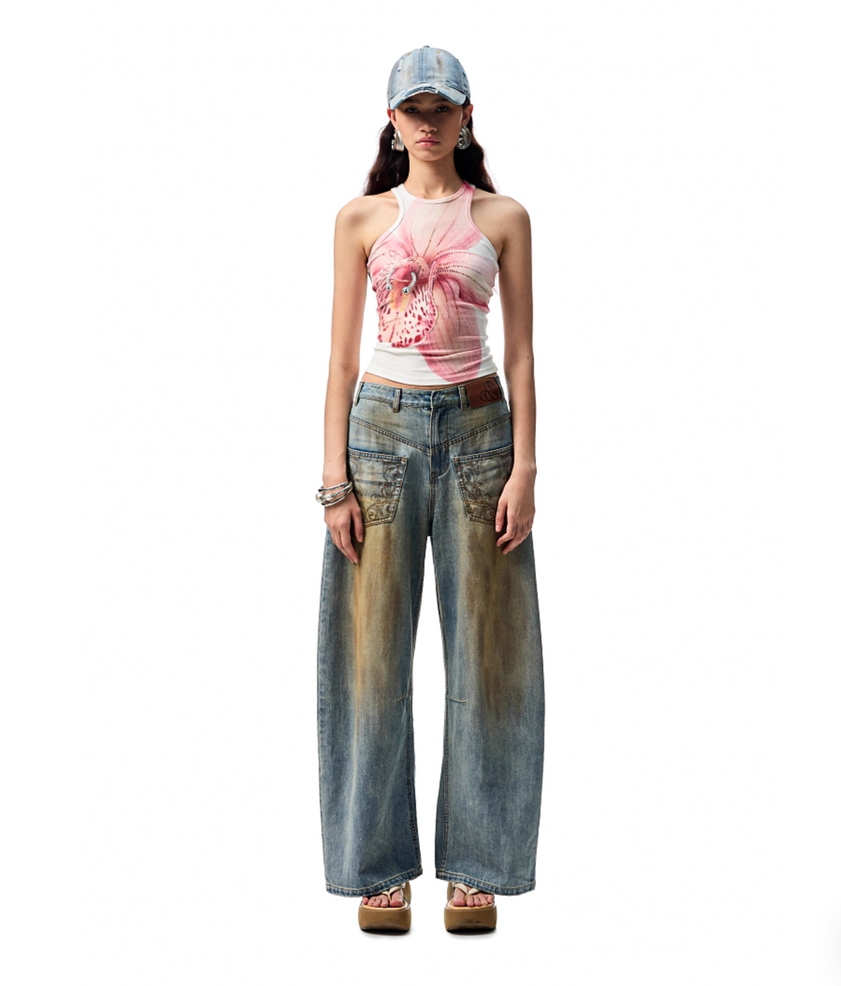 CHU MUD-DYED WASHED WIDE-LEG JEANS