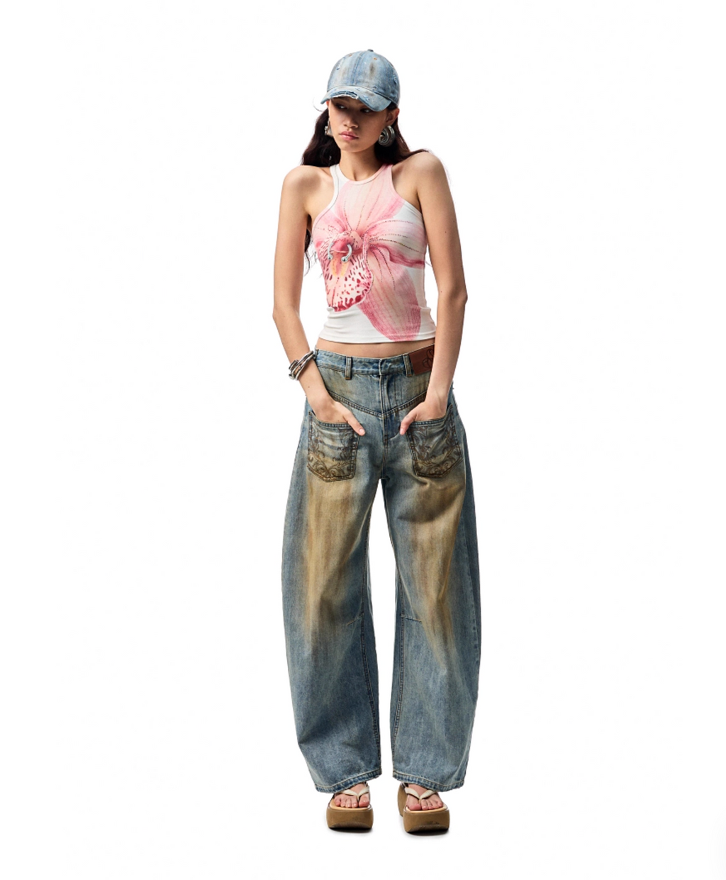 CHU MUD-DYED WASHED WIDE-LEG JEANS