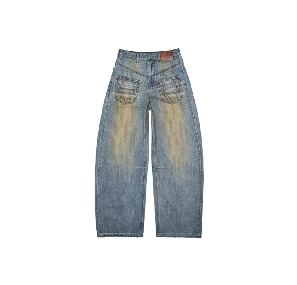 CHU MUD-DYED WASHED WIDE-LEG JEANS