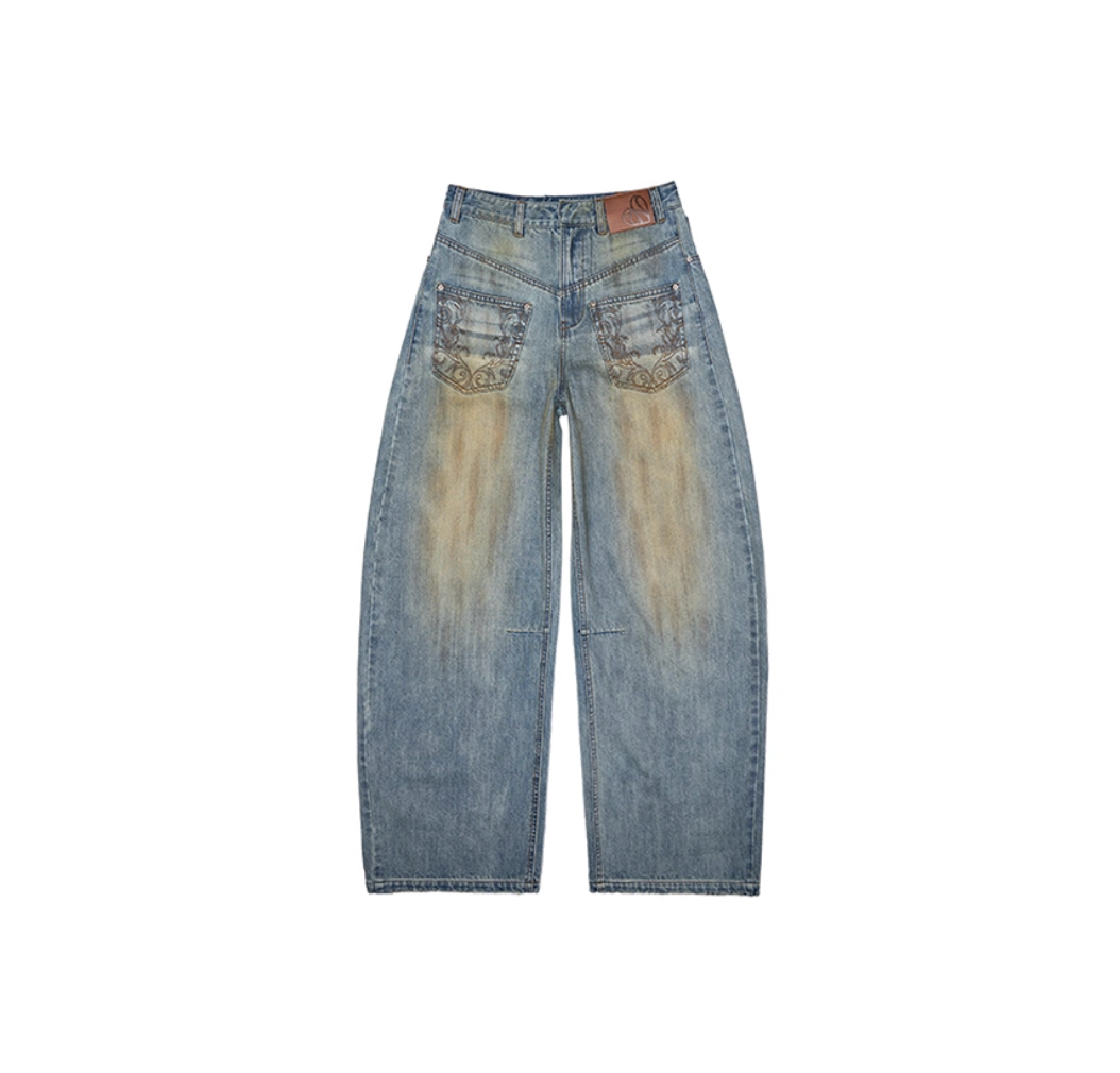 CHU MUD-DYED WASHED WIDE-LEG JEANS