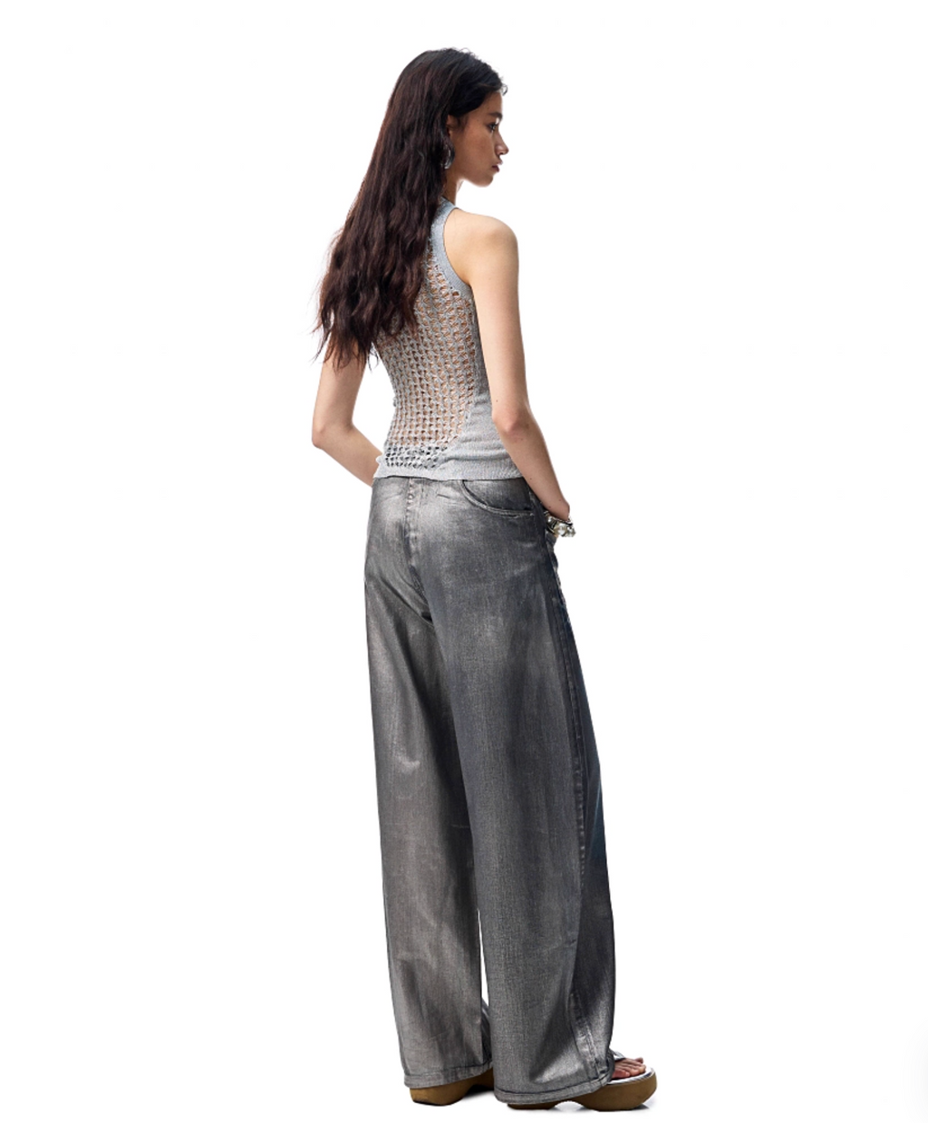 CHU METALLIC WASHED WIDE-LEG JEANS