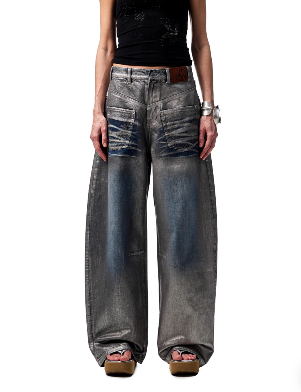 CHU METALLIC WASHED WIDE-LEG JEANS