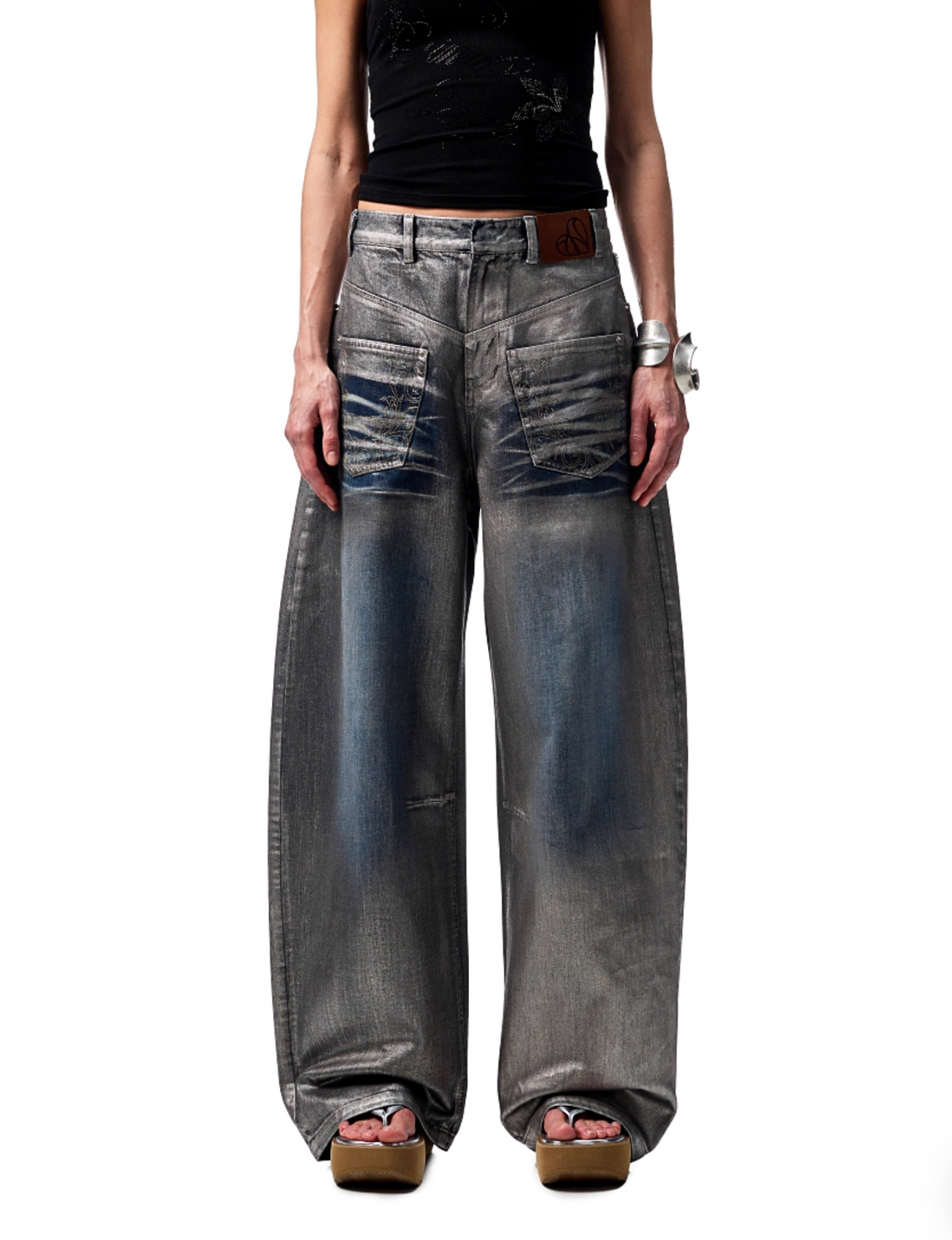 CHU METALLIC WASHED WIDE-LEG JEANS