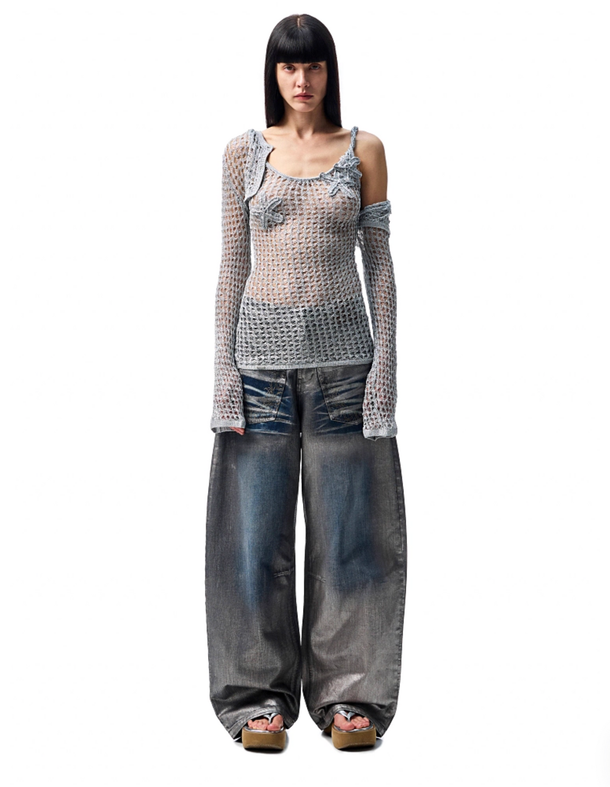 CHU METALLIC WASHED WIDE-LEG JEANS