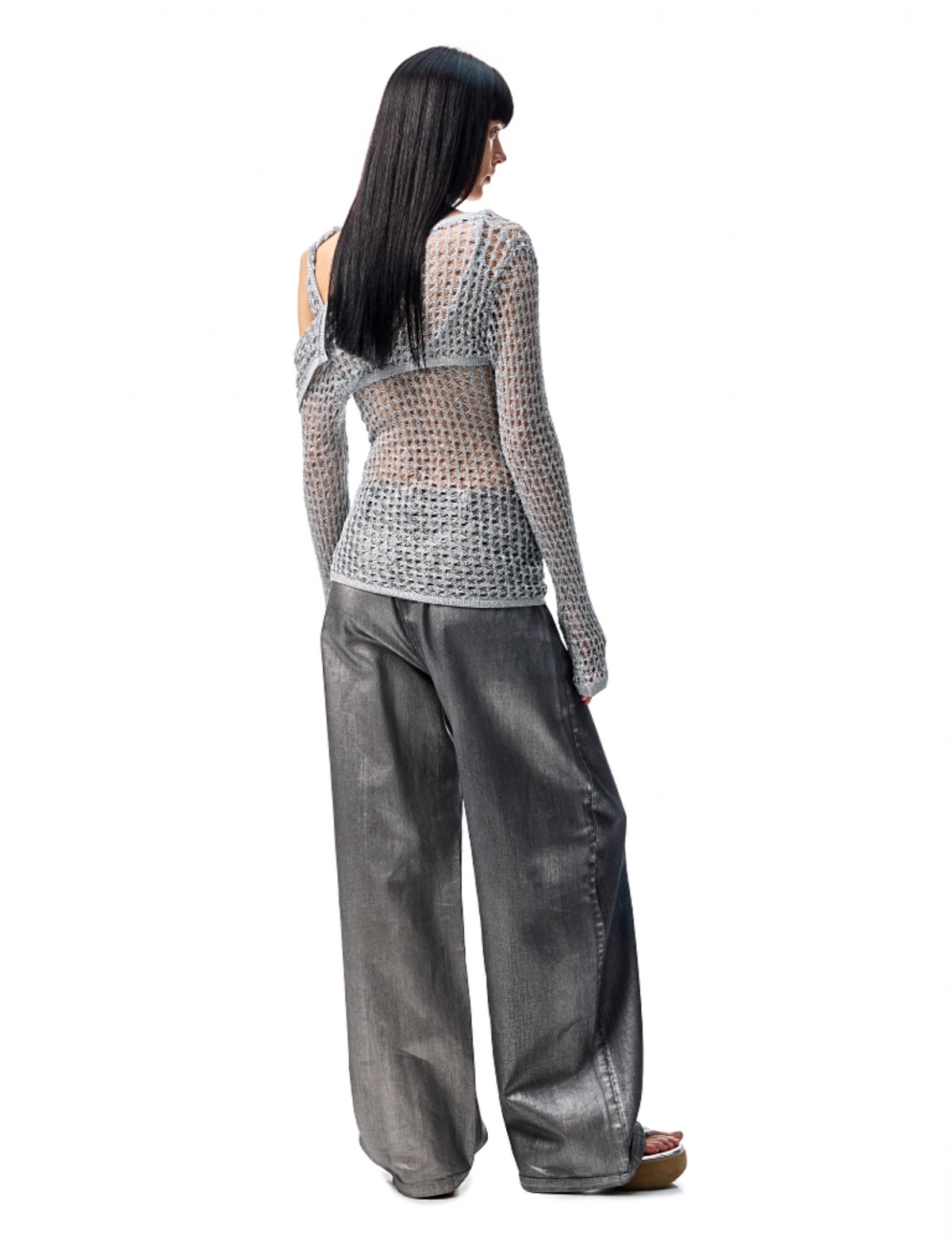 CHU METALLIC WASHED WIDE-LEG JEANS