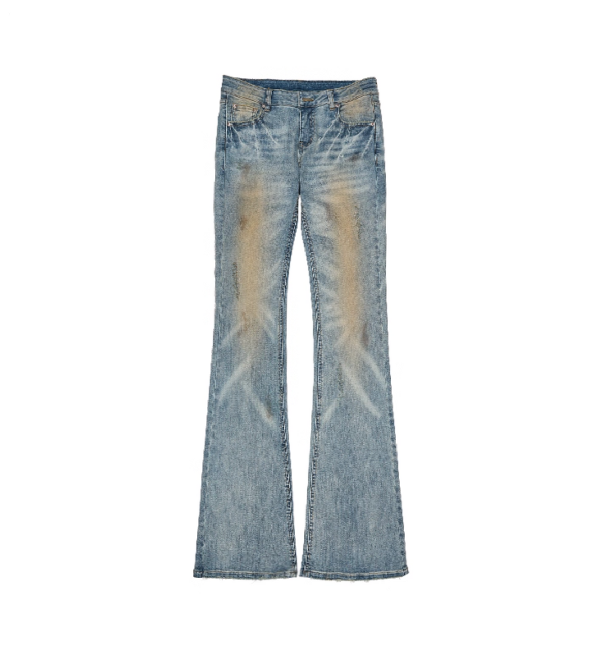 MUD-DYED WASHED DENIM FLARED PANTS
