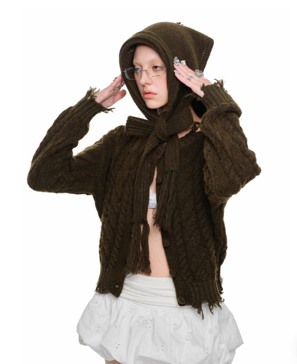 CABLE KNIT CARDIGAN – DARK GREEN