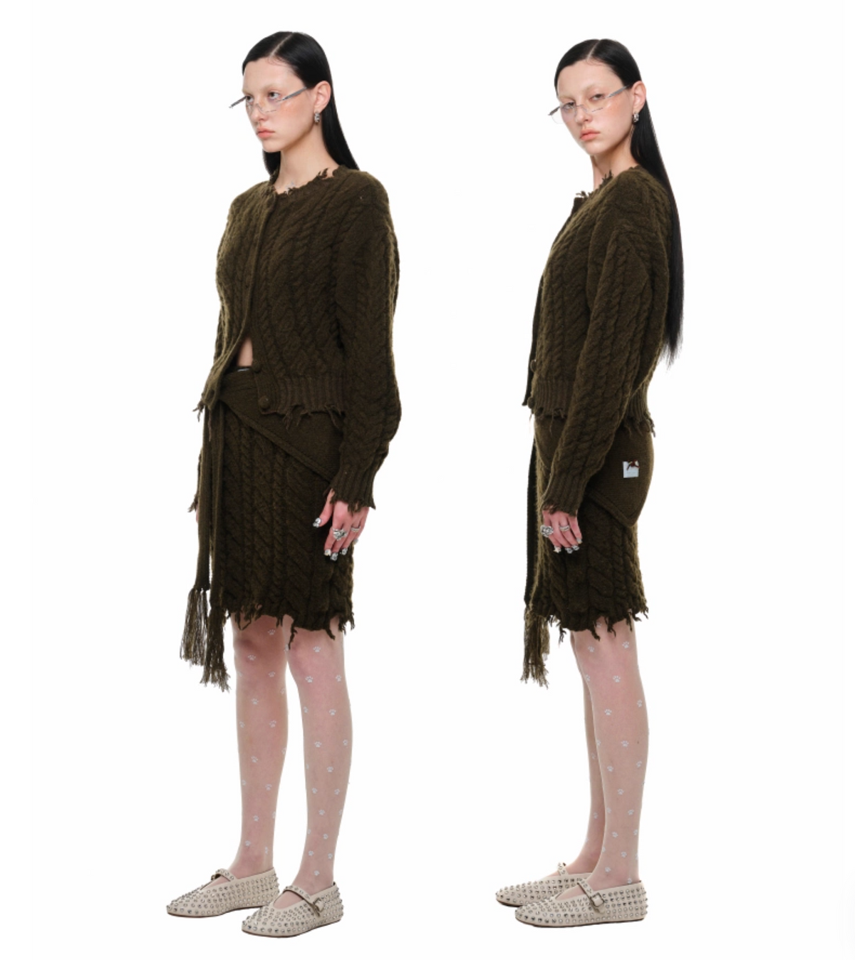 CABLE KNIT CARDIGAN – DARK GREEN