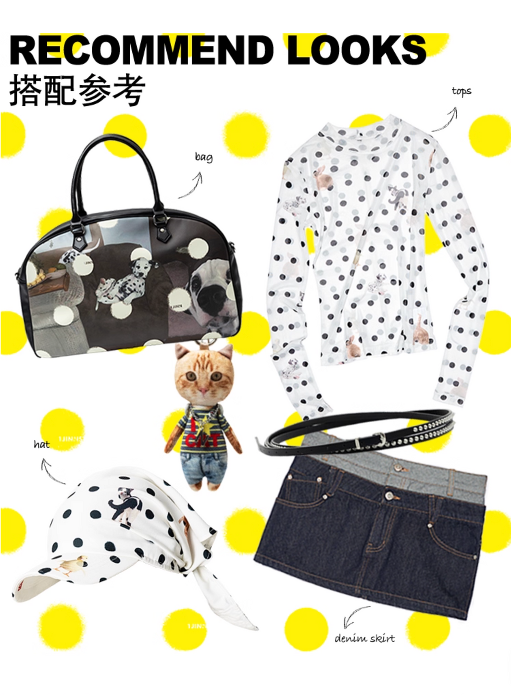♱ MOKA ポルカドット ペットプリント モックネックトップ（全2色）♱