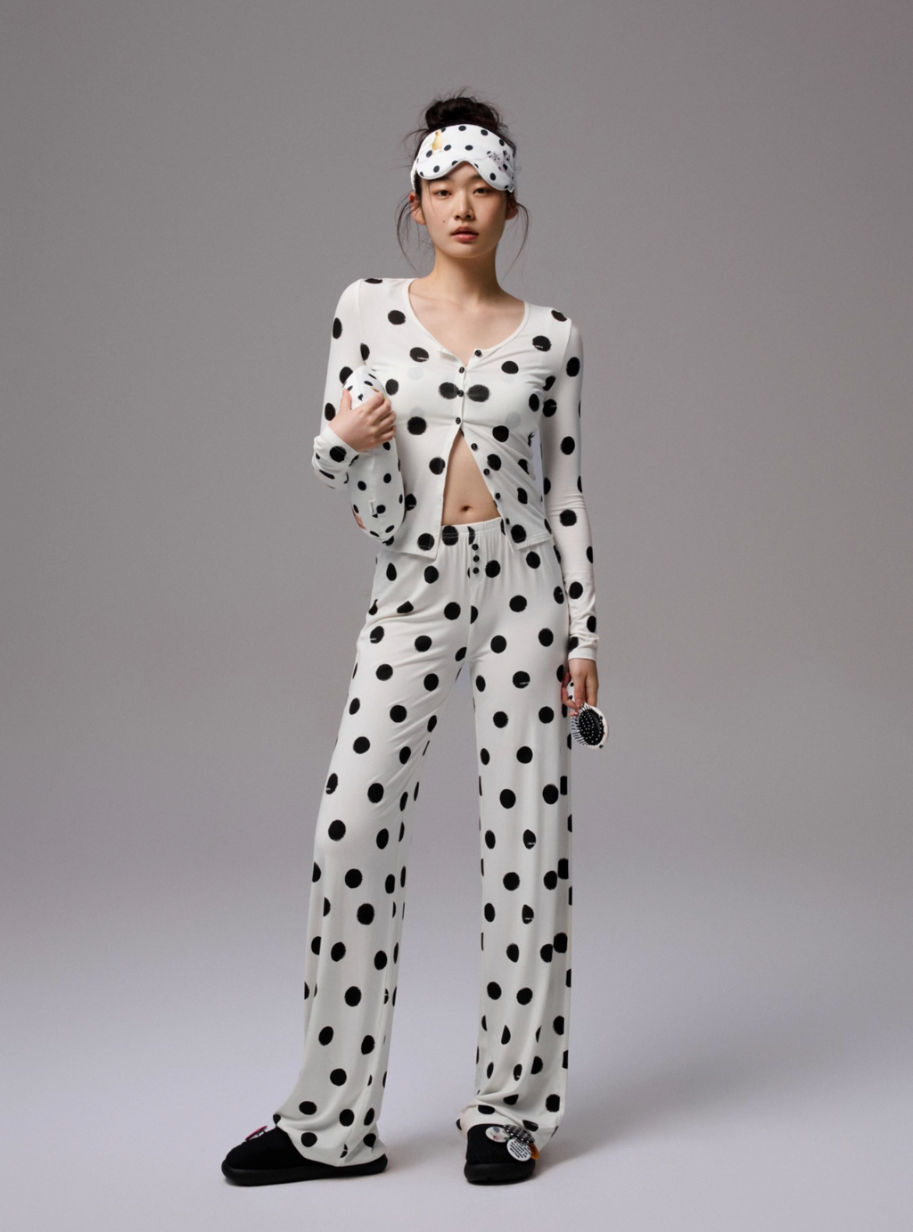♱ MIGA POLKA DOT カーディガン＆ラウンジパンツ 2点セット（全2色）♱