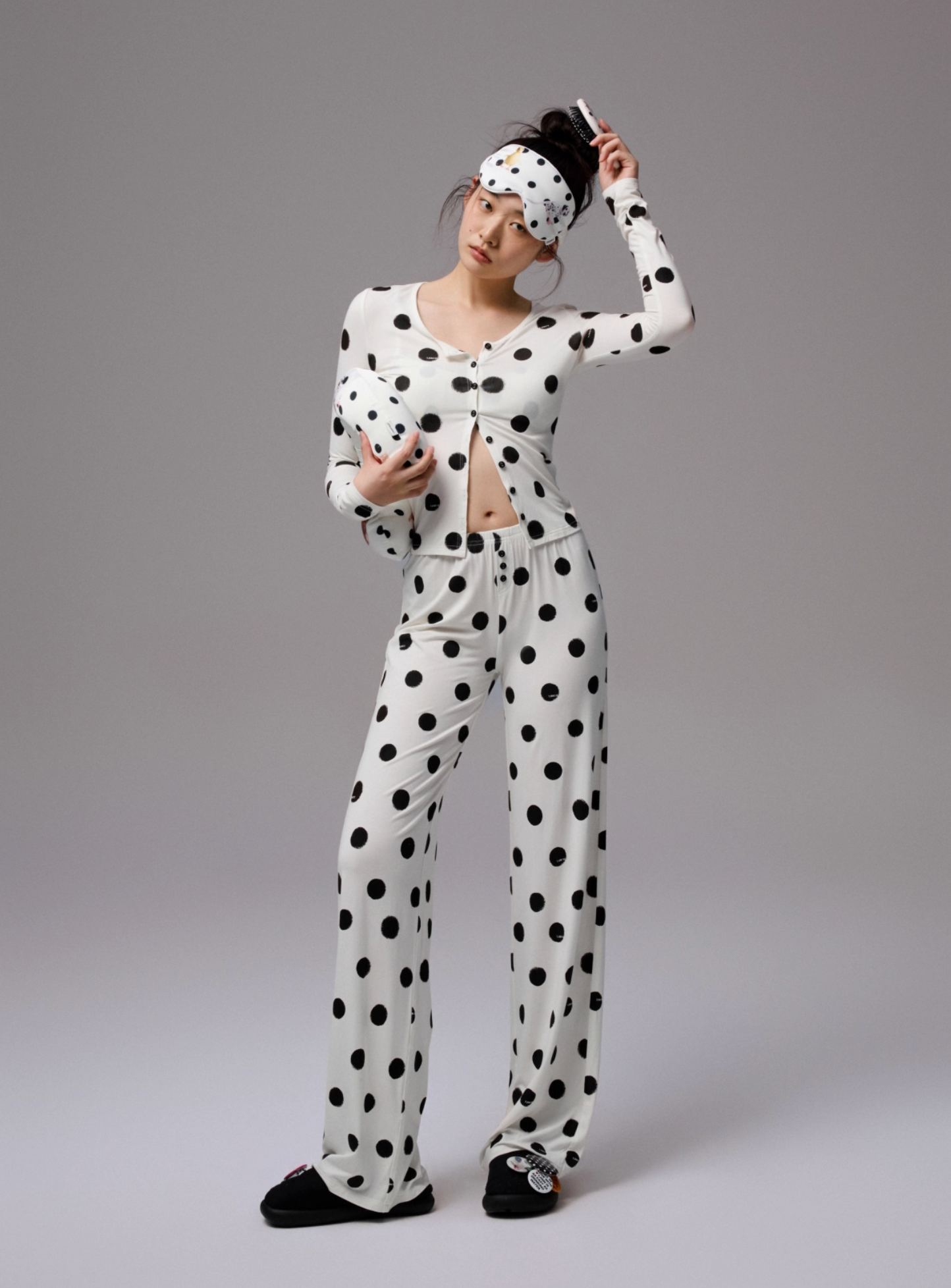 ♱ MIGA POLKA DOT カーディガン＆ラウンジパンツ 2点セット（全2色）♱