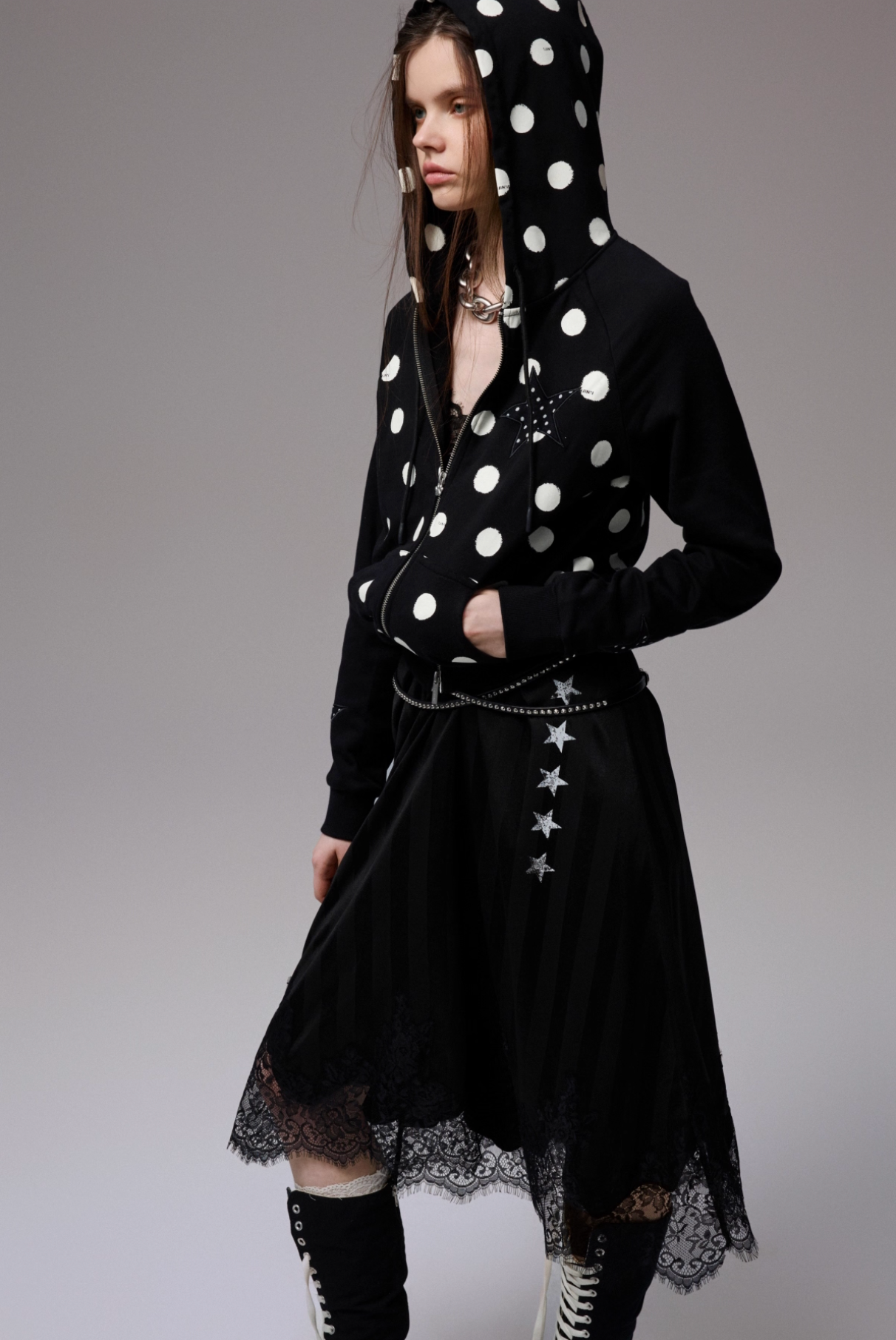 ♱ MAMIA POLKA DOT フーディー（ブラック）♱