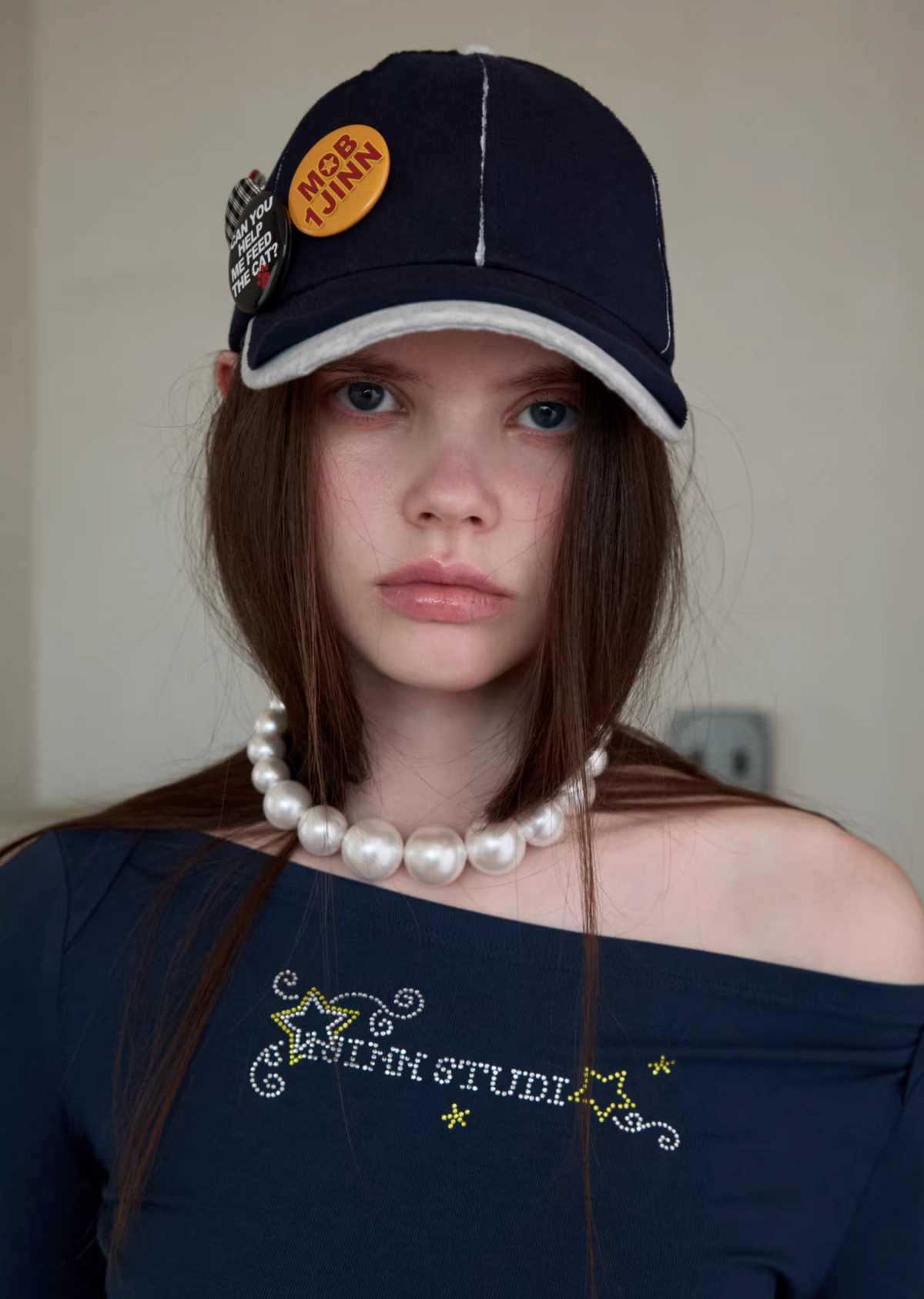 NAVY CONTRAST POP CAP + PLAYFUL REMOVABLE PIN BADGES