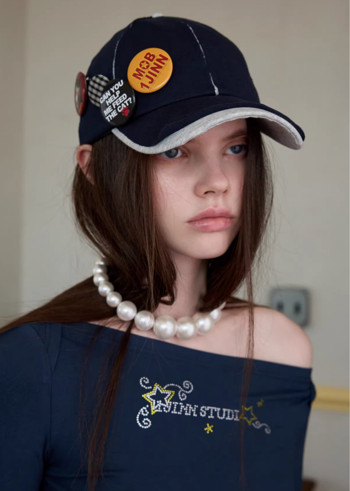 NAVY CONTRAST POP CAP + PLAYFUL REMOVABLE PIN BADGES