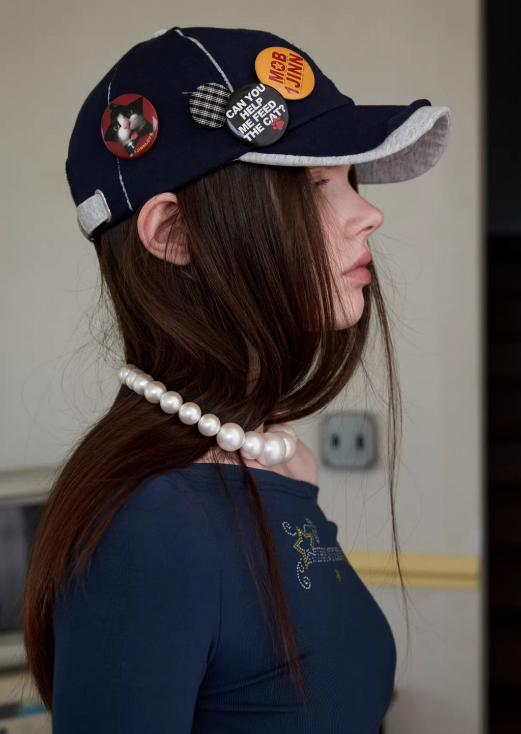 NAVY CONTRAST POP CAP + PLAYFUL REMOVABLE PIN BADGES